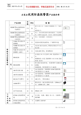 通利电子优周防盗报警器报价单XXXX310
