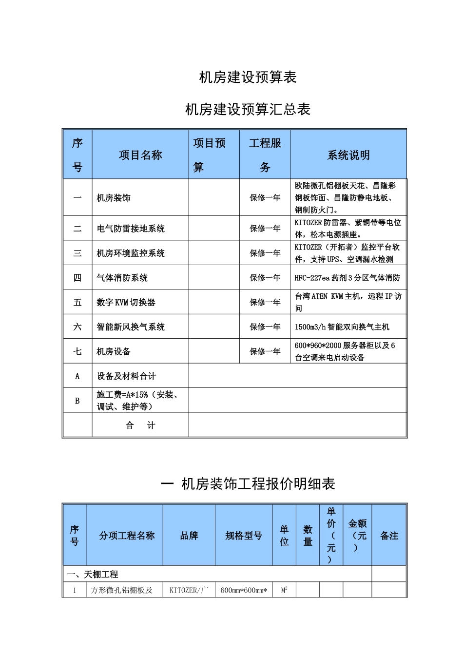 机房建设预算表_第1页