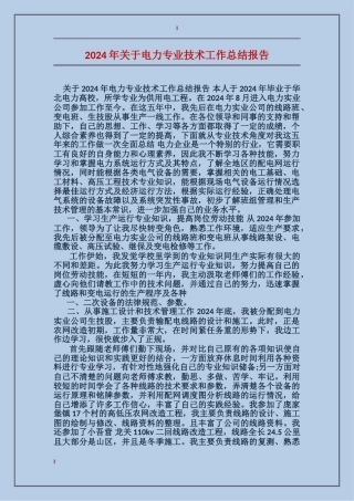 2017年关于电力专业技术工作总结报告