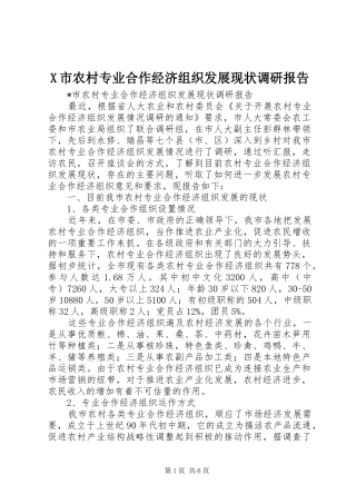 X市农村专业合作经济组织发展现状调研报告