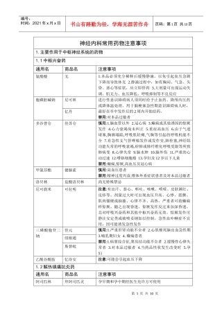 神经科常用药物