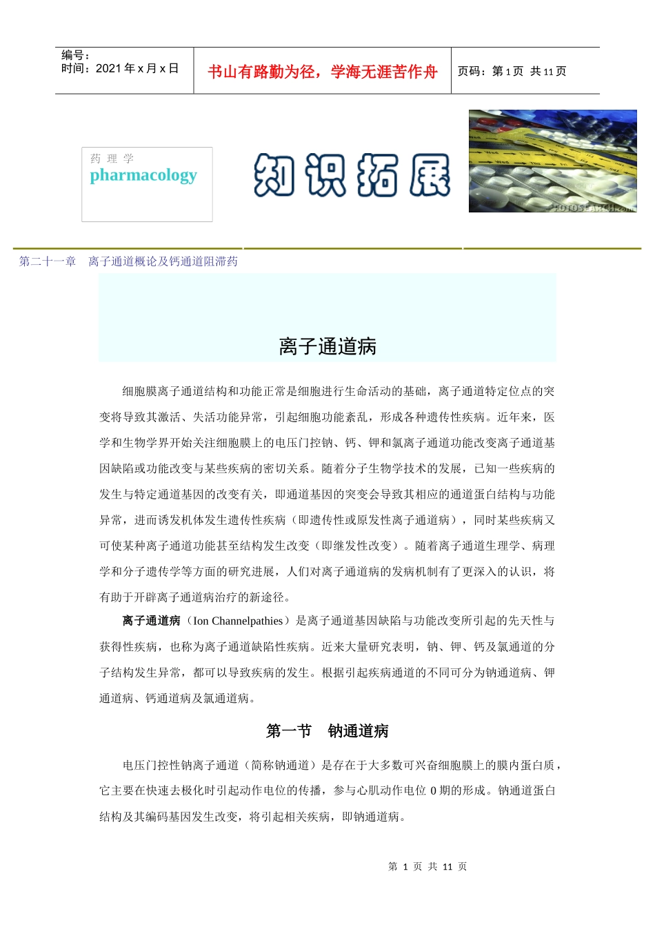第二十一章离子通道概论及钙通道阻滞药_第1页