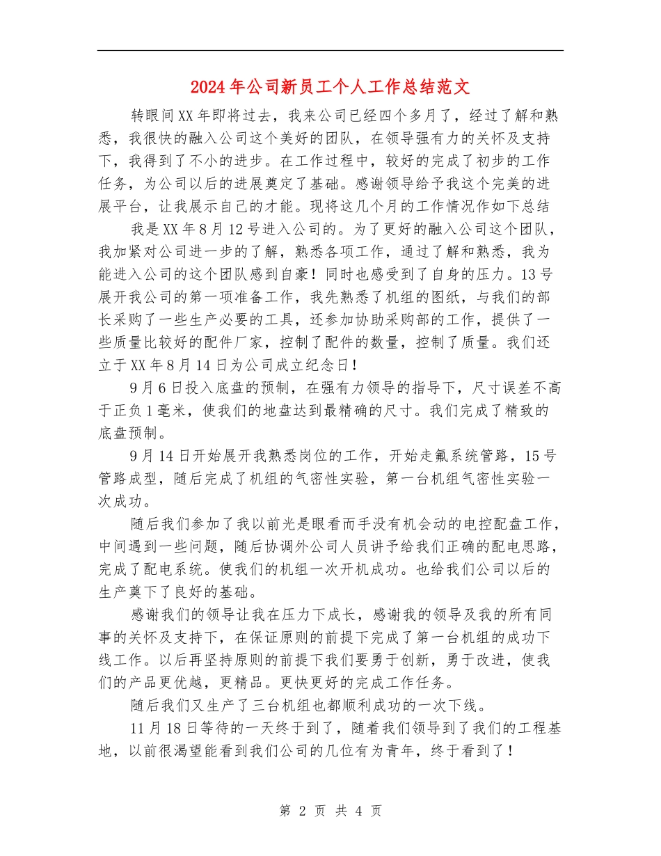 2024年公司新员工个人工作总结范文【新版】_第2页