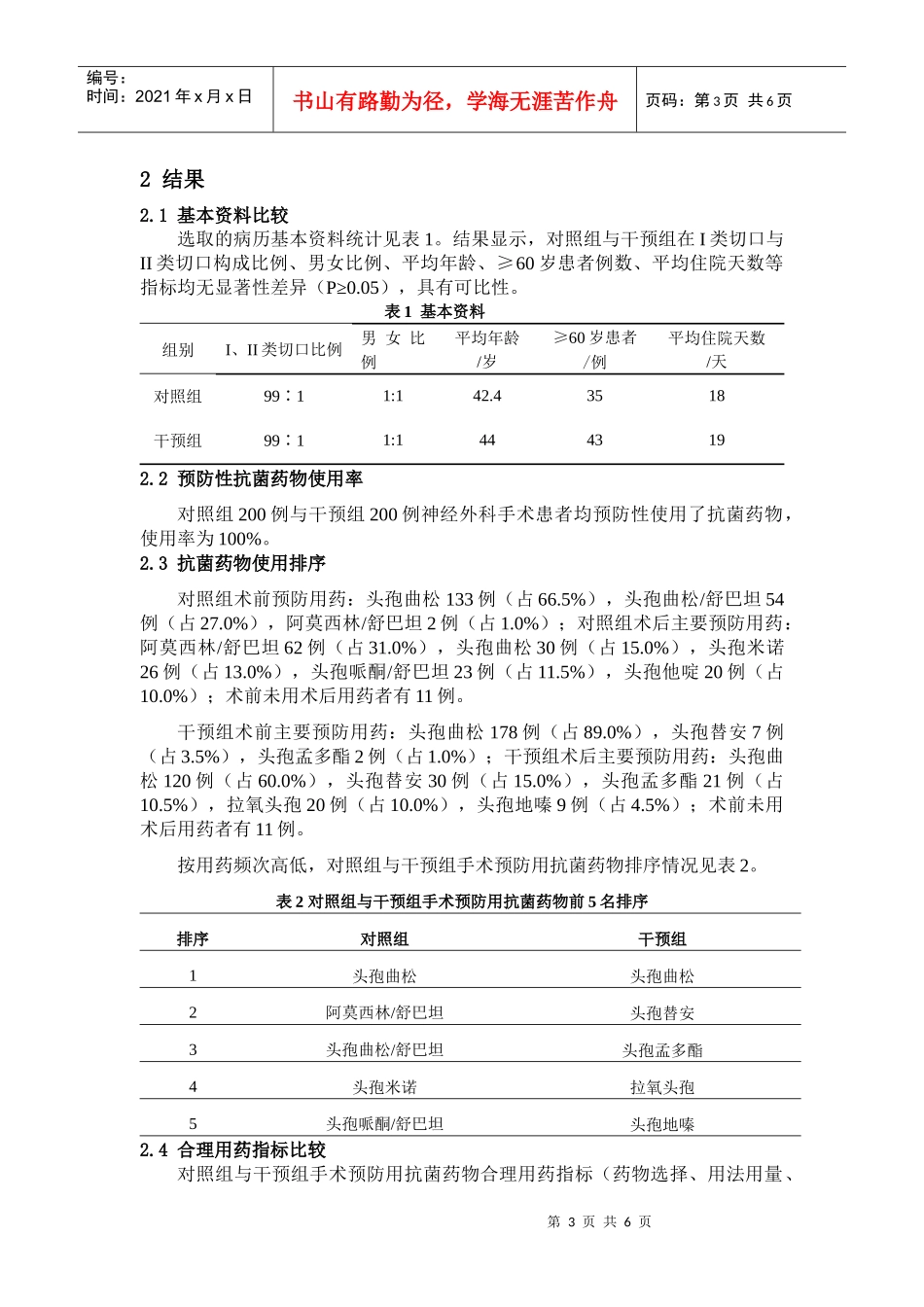 神经外科围手术期预防性使用抗菌药物干预效果分析_第3页