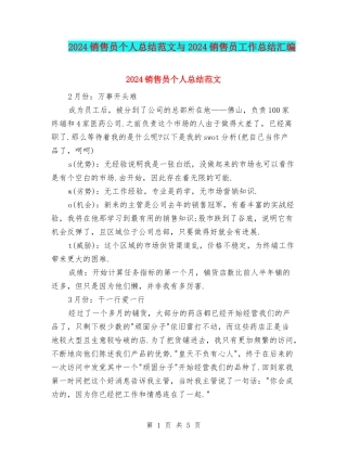 2024销售员个人总结范文与2024销售员工作总结汇编