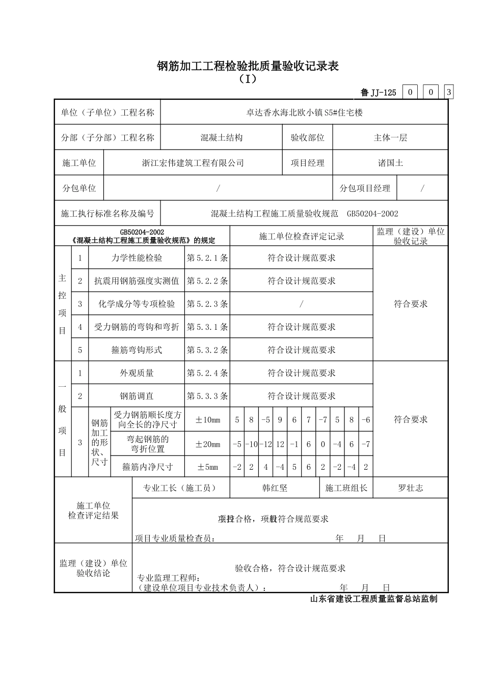 鲁JJ-125钢筋加工检验批质量验收记录表(1)_第2页