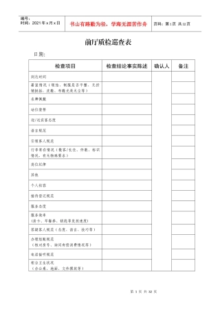 酒店质检表格