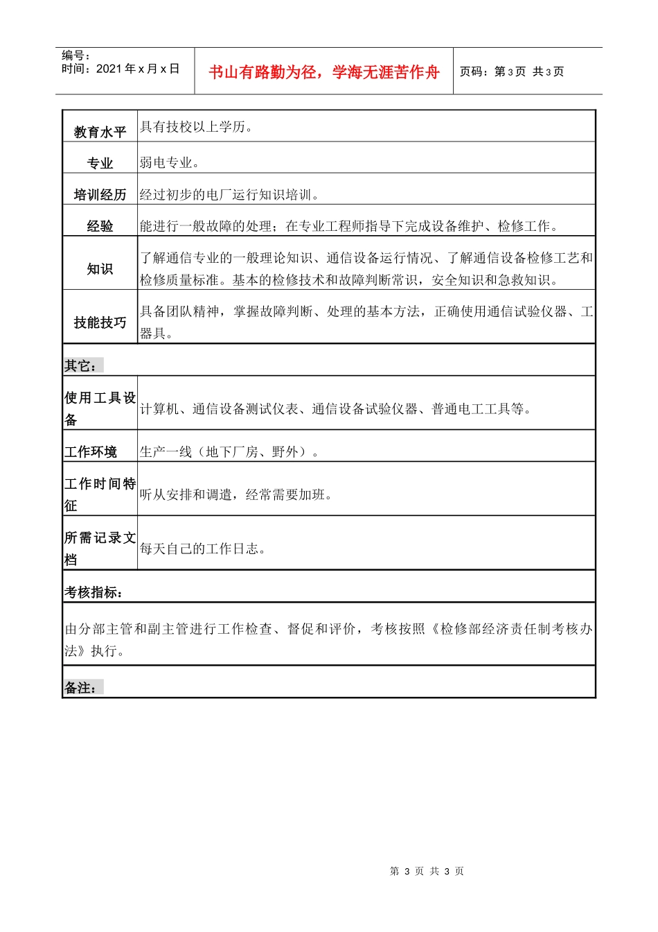职务说明-检修部通信专责A岗_第3页
