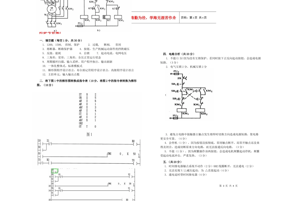 电气控制与PLC模拟考试试卷(一)_第3页