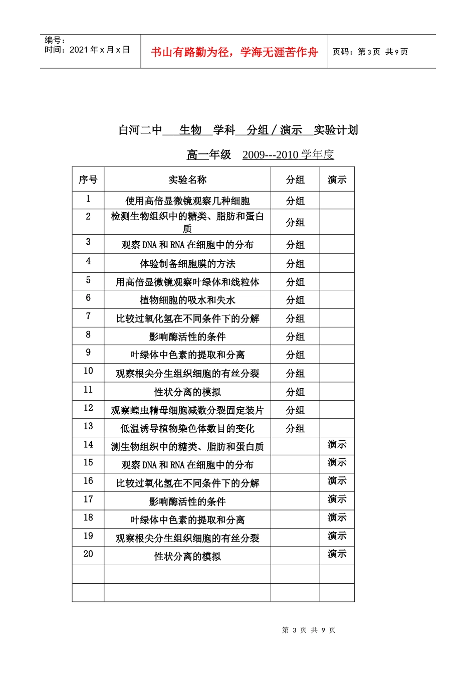 高中生物实验计划表(双高双普)_第3页