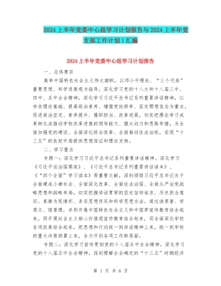 2024上半年党委中心组学习计划报告与2024上半年党支部工作计划1汇编