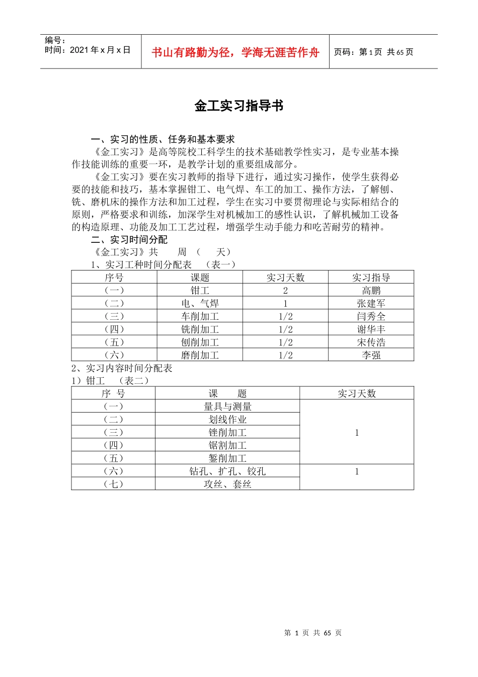 金工实习指导书-鲁东大学交通学院_第1页