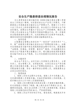 安全生产隐患排查治理情况报告