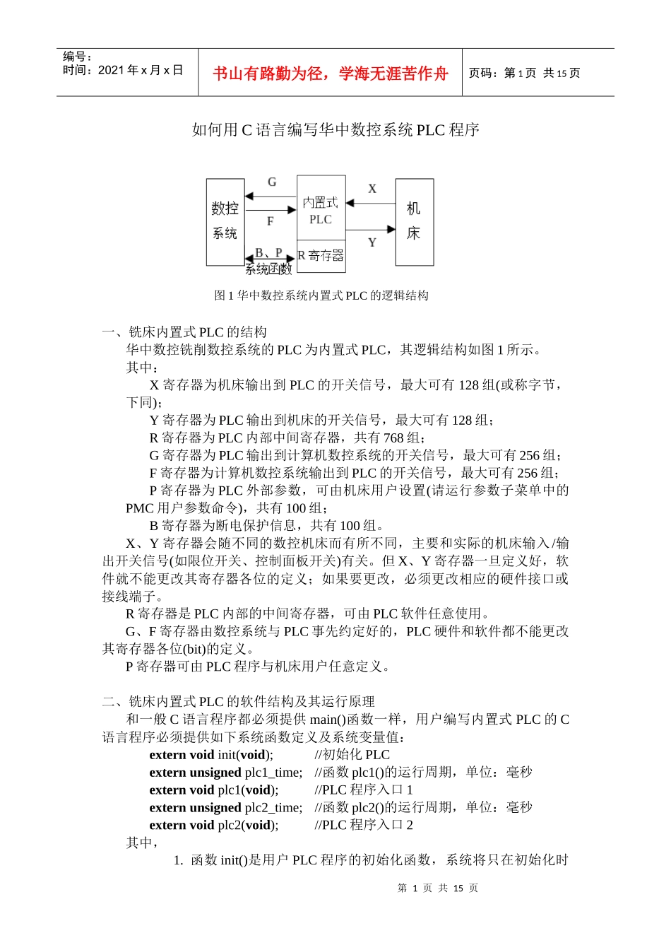 用C语言编写华中数控铣床PLC程序_第1页