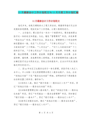 11月最新会计工作计划范文与11月月度工作计划汇编