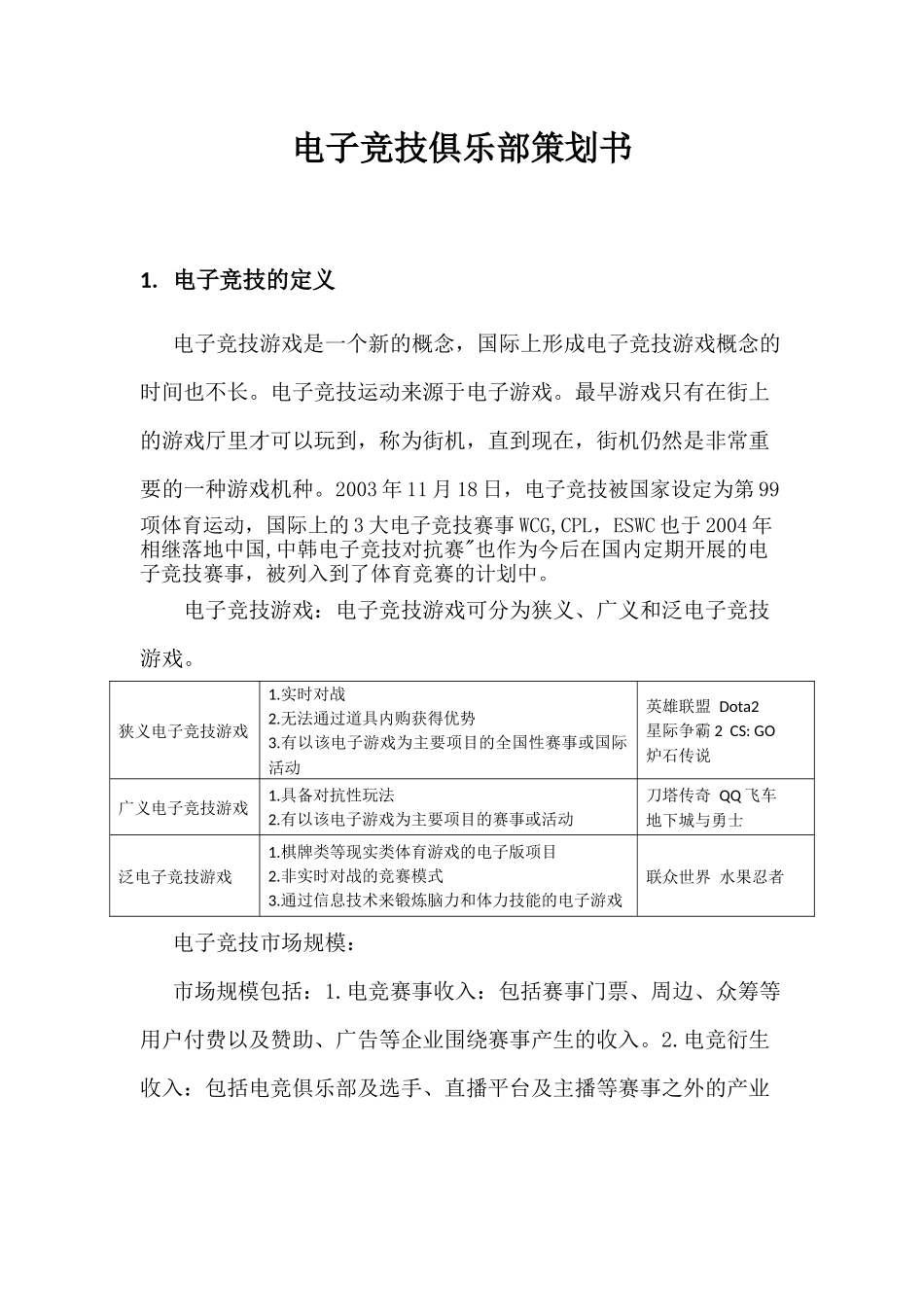电子竞技俱乐部策划书_第1页
