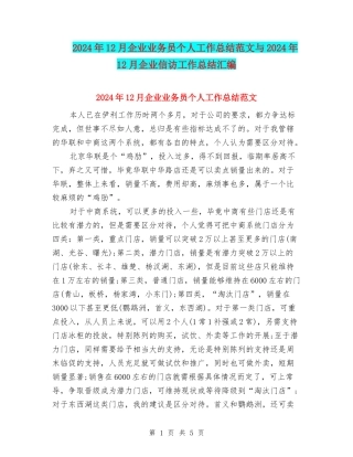 2024年12月企业业务员个人工作总结范文与2024年12月企业信访工作总结汇编