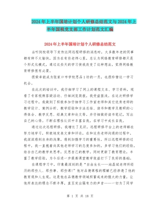 2024年上半年国培计划个人研修总结范文与2024年上半年国税党支部工作计划范文汇编