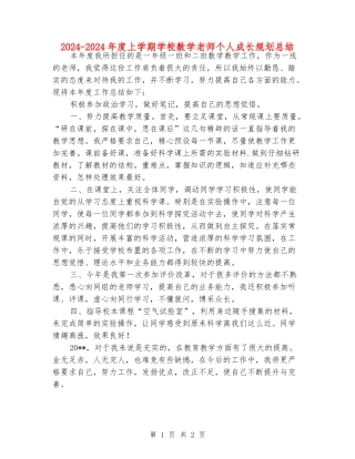 2024-2024年度上学期小学数学老师个人成长规划总结