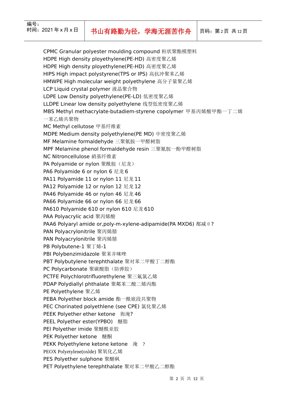 聚合物和橡胶中英文及简称对照_第2页