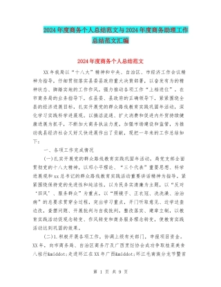 2024年度商务个人总结范文与2024年度商务助理工作总结范文汇编