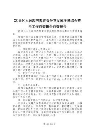 XX县区人民政府教育督导室发展环境综合整治工作自查报告自查报告