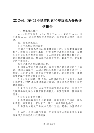 XX公司,(单位)不稳定因素和安防能力分析评估报告
