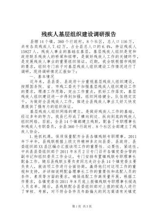 残疾人基层组织建设调研报告