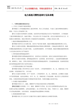 电力系统习惯性违章及表现