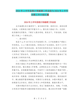2024年上半年县统计局城调工作总结与2024年上半年双联工作小结汇编