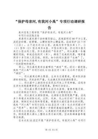 “保护母亲河,有我河小禹”专项行动调研报告