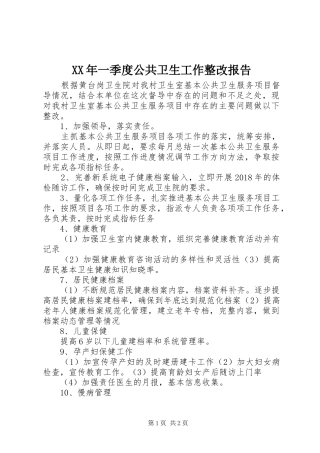 XX年一季度公共卫生工作整改报告