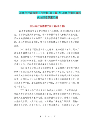 2024年行政监察工作计划与2024年街办森林火灾应急预案汇编