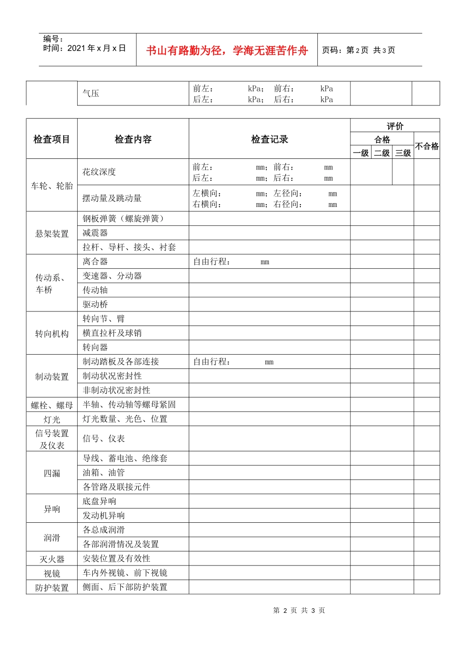 道路运输车辆技术等级评定外检记录表_第2页