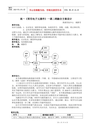 高一常用电子元器件一课二纲融合方案设计