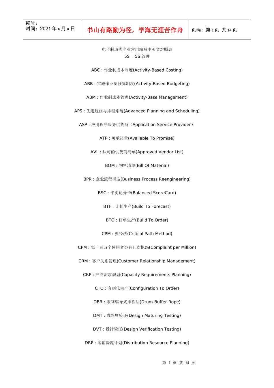 电子制造类企业常用缩写中英文对照表_第1页