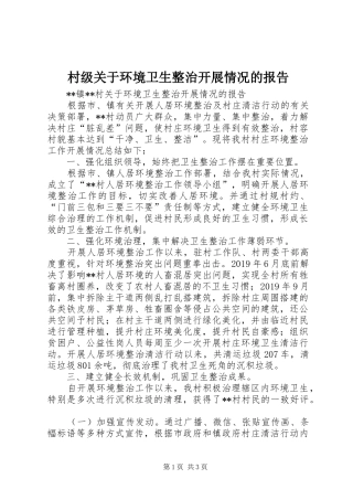 村级关于环境卫生整治开展情况的报告