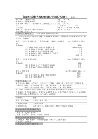 鲁能积成职位说明书(工程设计专责)