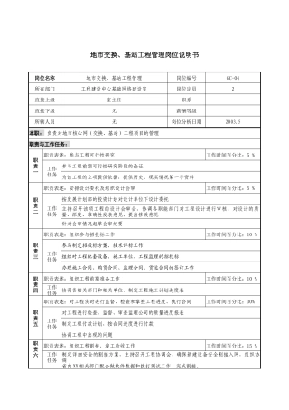 通信行业-工程建设中心基础网络建设室-地市交换站工程管理岗位说明书