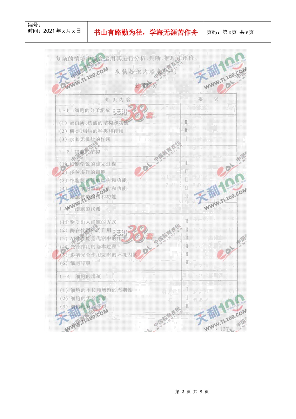 高中生物考试大纲_第3页