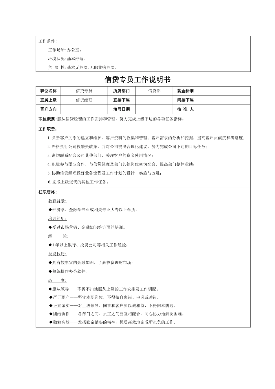 理财部、信贷部岗位说明书_第3页