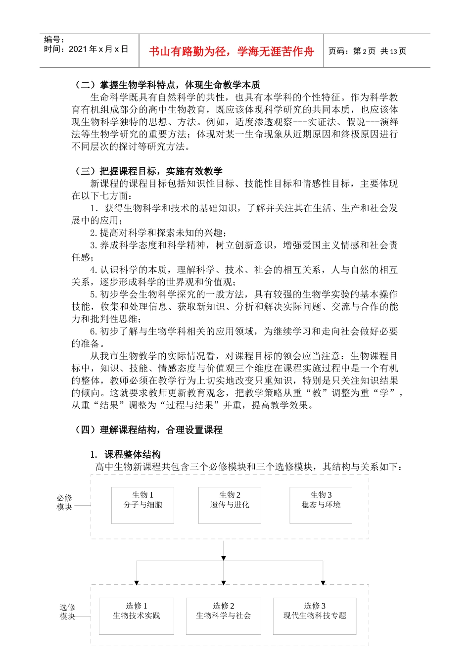 齐齐哈尔市普通高中新课程生物学科教学指导意见_第2页