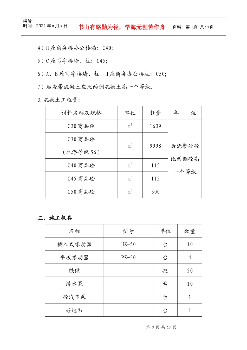 铁路明珠地产广场地下室砼浇注施工方案_第3页