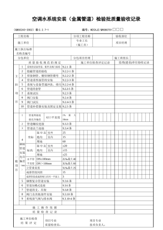 空调水系统（金属管道）检验批质量验收记录