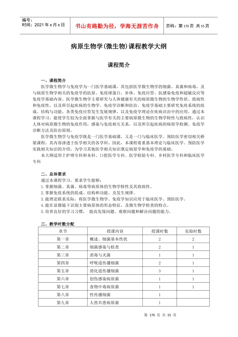 病原生物学(医学微生物学与免疫学)课程教学大纲_第1页
