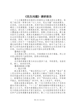 《民生问题》调研报告