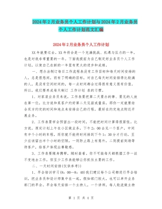 2024年2月业务员个人工作计划与2024年2月业务员个人工作计划范文汇编