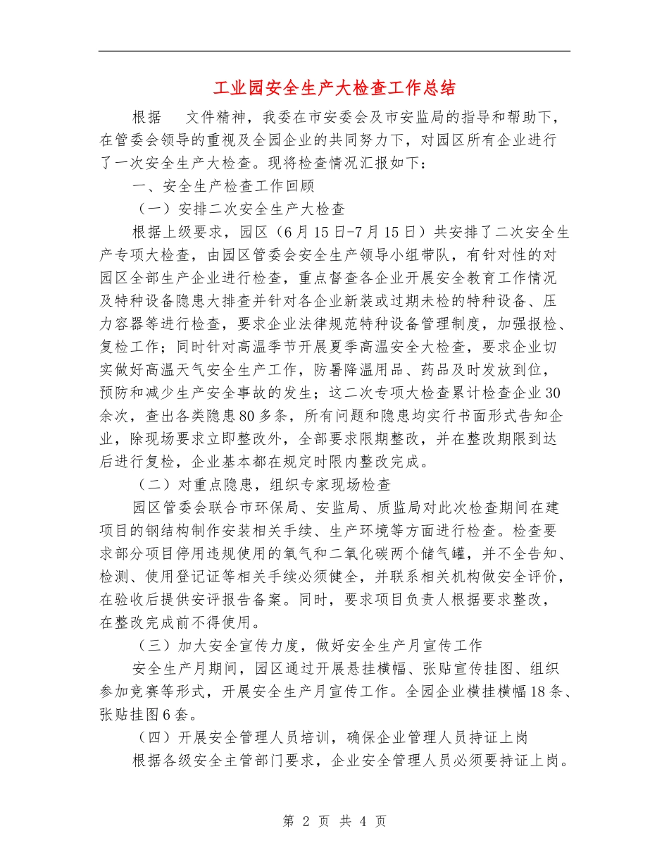 工业园安全生产大检查工作总结_第2页