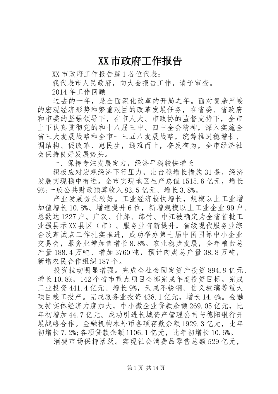 XX市政府工作报告 (62)_第1页