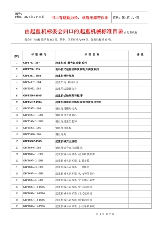 由起重机标委会归口的起重机械标准目录